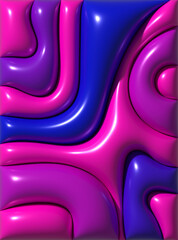 Aufkleber - Vibrant abstract background featuring glossy, undulating organic shapes in shades of pink, blue, and purple, creating a dynamic and fluid design, 3D rendering illustration