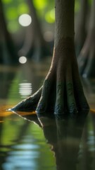 Poster - A close-up shot of a tree trunk submerged in a body of water