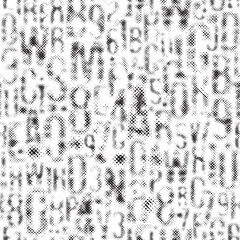 Poster - Hand drawn seamless pattern with a font consisting of dots. On the theme of matrix print, computer games, digital technology, pixels. A set of letters and numbers of an  alphabet. No AI is used