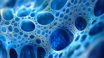 Poster - Abstract blue porous structure background image for science and medical visualization art design