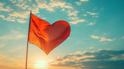 Poster - Heart flag waving in the sky love concept romantic background valentine's day heart shape symbol of love
