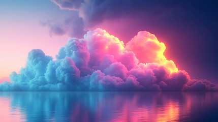 Poster - Dreamy cloudscape reflection pink blue sky wallpaper background landscape serene water beautiful scenery