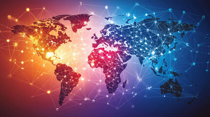 Poster - Global network connections world map technology internet communication worldwide digital transformation