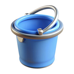 Poster - 3d realistic blue bucket with silver handle isolated on transparent background
