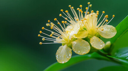 Poster - Beautiful myrtle flower blossoms macro shot with water droplets on petals nature photography close up view