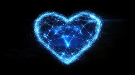 Wall Mural - animated glowing blue heart, comprised of connected points with a dark background