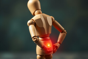 Poster - A wooden figure with a glowing red light in its stomach, suitable for use in illustrations about magic, fantasy or technology