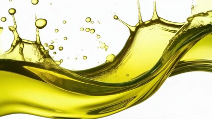 Poster - Dynamic splash of vibrant yellow liquid, showcasing fluid motion and droplets against a bright white backdrop, perfect for design elements.