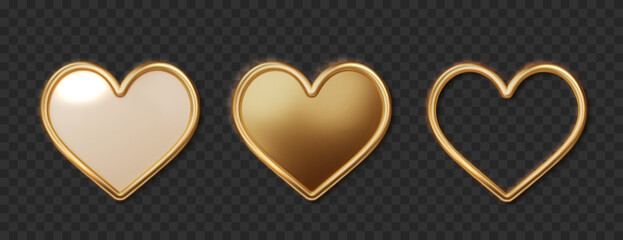 Poster - Golden heart badge set. Realistic 3D romantic symbol with soft light and reflections.