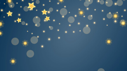 Blue background with sparkling golden stars and bokeh effect.