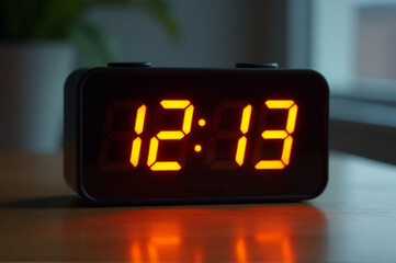 Poster - A digital clock sitting on top of a wooden table, simple and elegant design