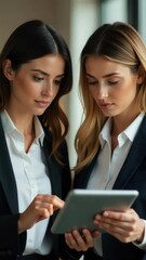Aufkleber - Two professional women studying financial information on a digital device