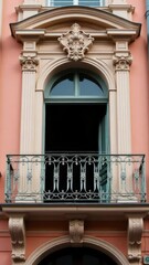 Aufkleber - A residential building with a blue door and a balcony
