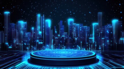 Wall Mural - glowing digital cityscape featuring a futuristic platform