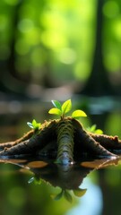 Poster - A plant grows out of a decaying tree stump in a natural environment