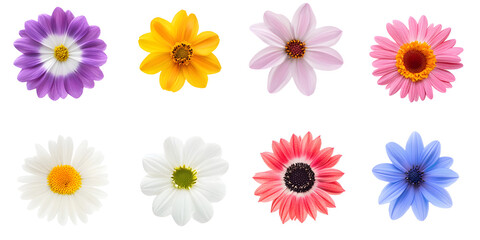 Wall Mural - Collection of single fresh flower cutout clipping path png isolated on white or transparent background