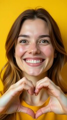 Poster - A woman creates a heart shape with her hands, symbolizing love and affection