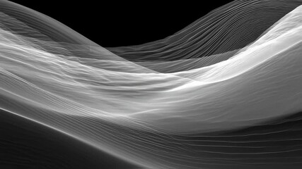 Poster - Abstract flowing gray ripples and curves forming a dynamic wave. Digital fluid motion background, modern futuristic design footage.