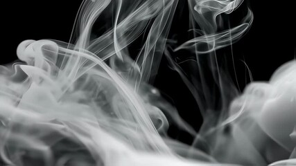 Poster - Dynamic plume of white smoke against a dark black background. Abstract gas or vapor effect for mystical concepts.