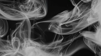 Poster - Abstract white smoke or vapor moving on a black background, creating a mystical and atmospheric visual effect.