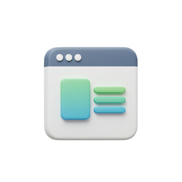 3D rendered illustration of a webpage interface with rounded corners and a gradient design