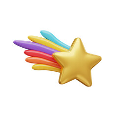 Poster - 3D golden star with colorful trails isolated on white background for decoration