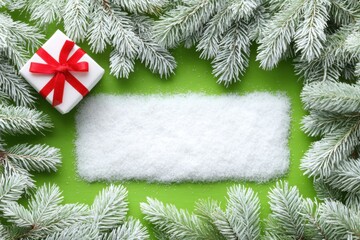 Wall Mural - Close-up of a gift box wrapped with a red ribbon on a vibrant green background, perfect for holiday themes.