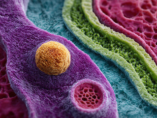 Poster - Abstract vibrant macro shot. Perfect for science, medicine or technology projects. Evokes cell biology, research, and advanced microscopy.