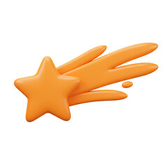 Poster - Vibrant 3D Rendered Orange Star with Comet Tail on a White Background Illustration