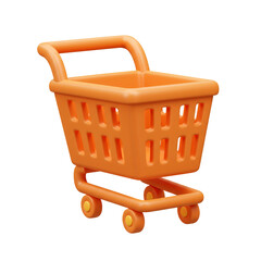 Poster - 3D Render of an Orange Shopping Cart Isolated on White Background for E-commerce and Online Shopping