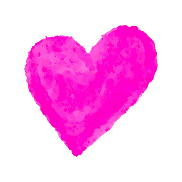 Elegant watercolor pink heart painted in aquarelle style. Hand drawn watercolor heart isolated on white background. Romantic watercolor heart for valentine, love, wedding decor symbolizing affection.