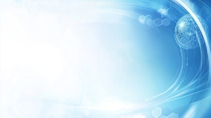 Wall Mural - abstract background with swirling blue gradients, hexagonal shapes, and a spherical structure