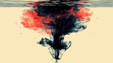 Poster - Abstract Ink Underwater Explosion: A Symphony of Red and Black