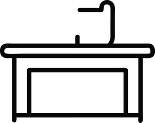 Poster - Black desk silhouette vector icon on white background for office or home workspace
