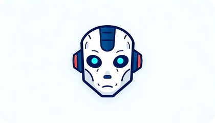 Aufkleber - a simple and clean illustration of a robot head with blue eyes and details