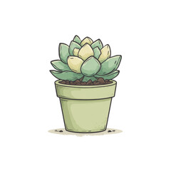 Aufkleber - Charming Hand-Drawn Succulent Illustration in Pot for Graphic Projects
