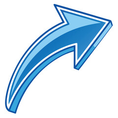 Poster - Blue glossy curved arrow pointing upward on a white background isolated graphic