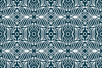 Poster - Beautiful tribal wave seamless. nature concept with circle and wave leaf element. line style on dark blue background. vector illustration on horizontal layout.