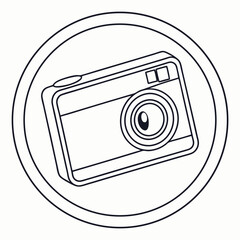 Poster - Clean black and white illustration of a camera centered inside a circle