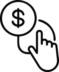 Poster - Click on coin concept depicted in black silhouette with transparency on white background