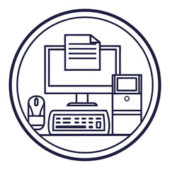 Poster - Computer workstation icon featuring monitor keyboard mouse and document in a circle