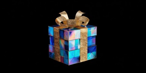 Wall Mural - Gift box wrapped in white paper with a shiny gold ribbon on a white background, studio lighting.