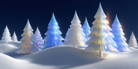 Wall Mural - Frost-covered trees stand in a snow-covered field under a clear winter sky, creating a serene landscape.