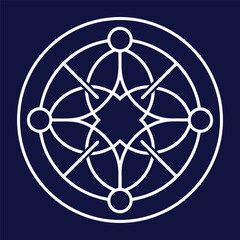 Poster - Elegant circular geometric design with interlocking lines and decorative elements on navy background