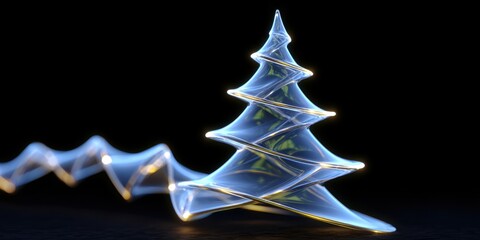 Wall Mural - Close-up of a transparent glass Christmas tree ornament against a solid black background.