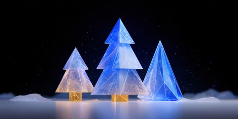 Wall Mural - Three vibrant blue trees standing in a snowy landscape under a clear daytime sky.