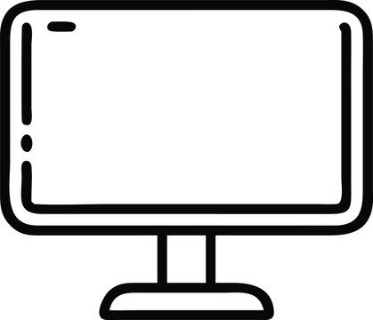 Minimalist black silhouette of a desktop monitor outline displaying technology graphics
