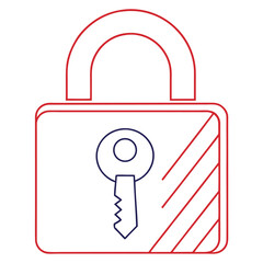 Poster - Simple red and blue outline of a padlock with key on white background