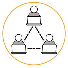 Poster - Teamwork and collaboration online representation through group of people connected by laptops