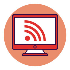 Fototapete - Vector illustration of computer monitor displaying wireless internet signal icon